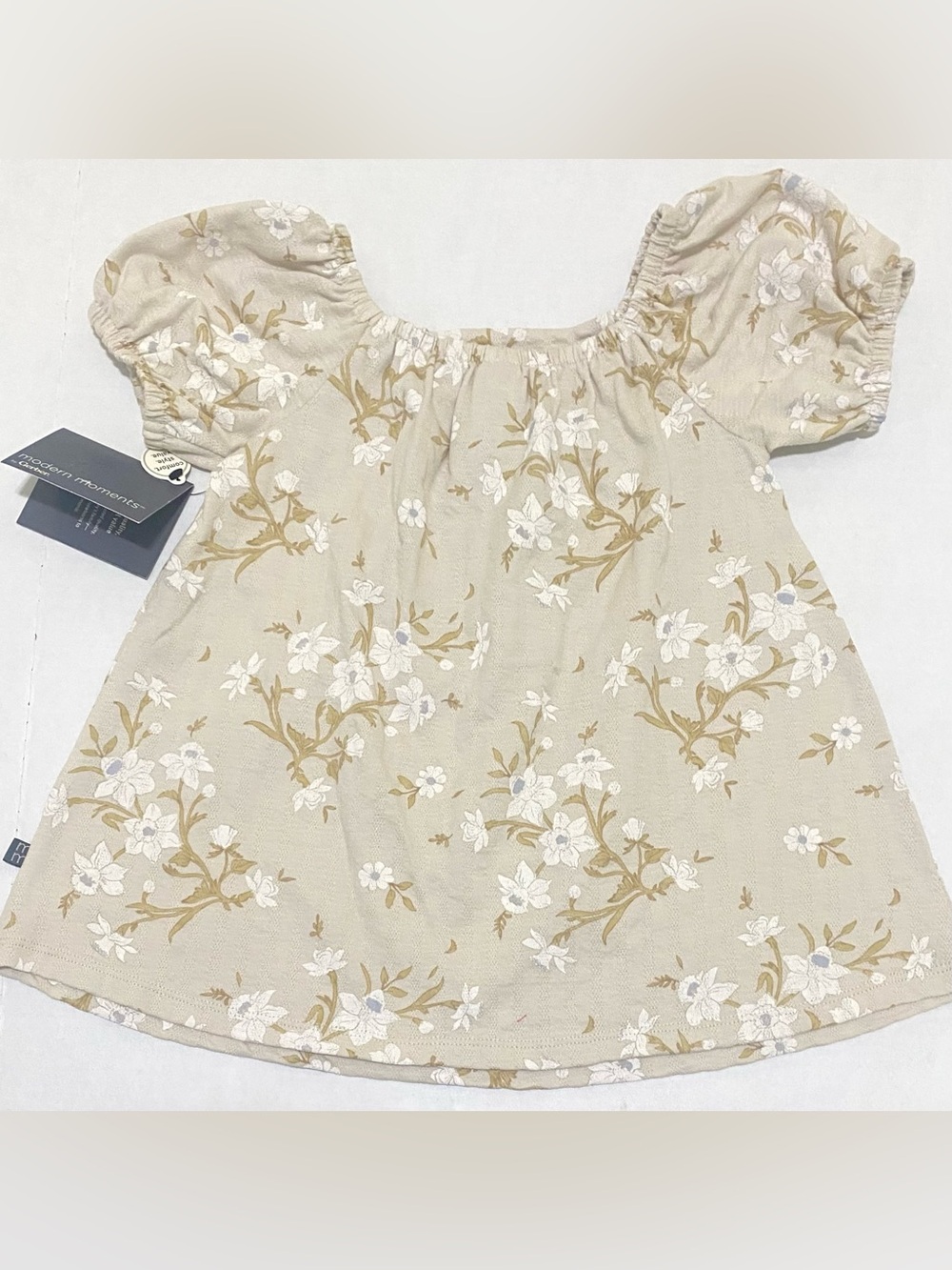 Modern Moments 18M Puff Sleeve Cotton Tan Floral Dress Boho Fall Cottagecore - Picture 6 of 16